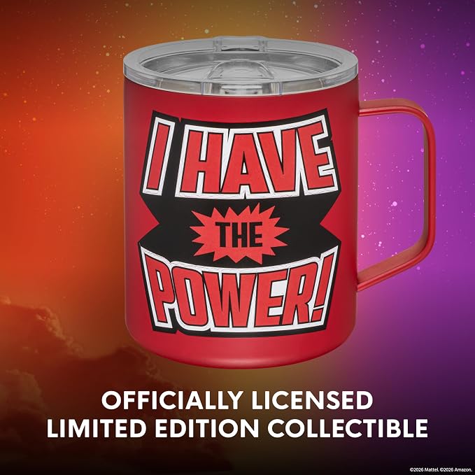 Dragon Glassware x Masters of the Universe (MOTU) Stainless Steel Camp Mug - 12 oz Insulated Camping Mug for Coffee, Tea, Matcha, Hot Beverages - Official 2026 Movie Merch - I Have the Power