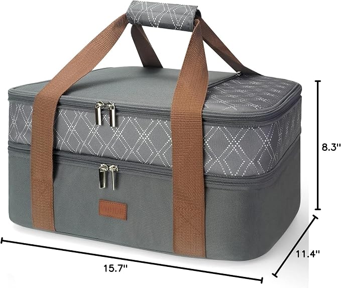 Expandable Casserole Carrier Bag - Double Decker Food Bag, Insulated Casserole Carrier for Hot or Cold Food, Lasagna Holder Tote for Picnics,Beaches,Traveling or Gifts