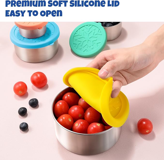 18/8 Stainless Steel Food Snack Storage Containers(5 Pack: 2/4/8/14/24oz) | Stackable, Leakproof Lunch Box with Silicone Lid, for Kids and Toddler Home School Use