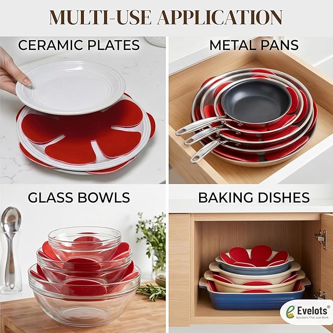 Evelots Pot and Pan Scratch Protectors for Stacking -12 Pack- Ceramic, Glass Cookware Divider, Nonstick Pad -Soft Anti-Slip Felt Separator - No Scratching or Marring When Stacking - 3 Convenient Sizes