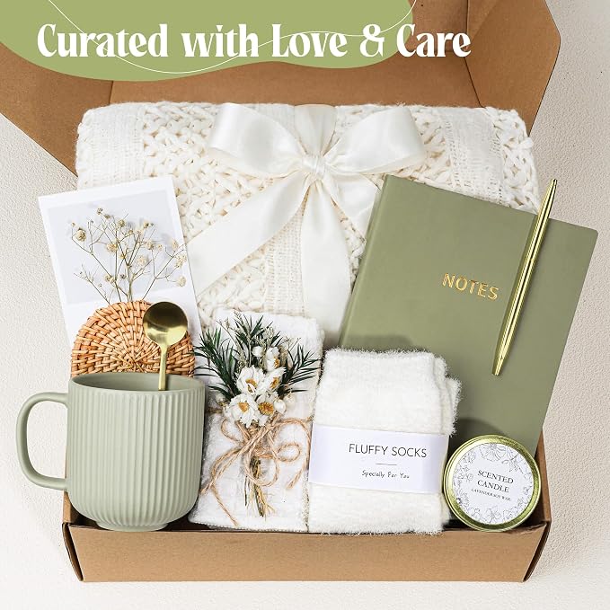Self Care Gifts for Women, Care Package for Women, Birthday Gift Basket for Best Friend Sister Mom, Cozy Gift Set, Feel Better Relaxing Gifts for Girls