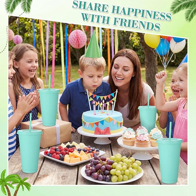 Honeydak 15 Pack Tumbler with Straw and Lid Bulk Cups for Gifts Glitter Plastic Coffee Cups 24-27 oz Reusable Water Bottle Iced Coffee Travel Mug Party Favors for Birthdays Travel (Mint Green)