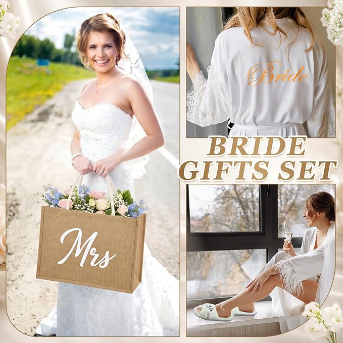 JaGely 9 Pcs Bride to Be Gifts Set Bridal Shower Bachelorette Wedding Gifts with Robe Slippers Tumbler Tote Bag & Bridal Kit