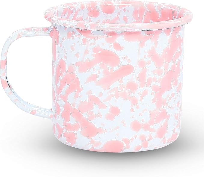 Crow Canyon Home Enamelware Mug, 12 Ounce, Pink/White Splatter (Single)