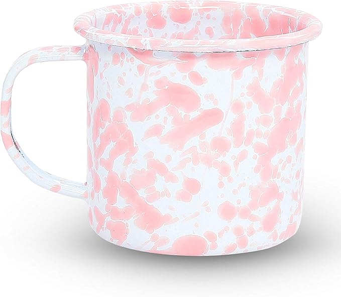Crow Canyon Home Enamelware Mug, 12 ounce, Pink/White Splatter (Set of 4)