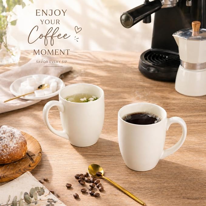 AmorArc 12oz Coffee Mugs Set of 6, Ceramic Coffee Mugs for Man, Woman, Dad, Mom, Modern Coffee Cups with Handle for Tea/Latte/Cappuccino/Cocoa. Dishwasher&Microwave Safe, Light Beige