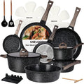 USELUCK Pots and Pans Set Non Stick Non-Toxic 22 Pcs Ceramic Cookware Sets Nonstick Kitchen Pot&Pan With Lid Jet Black Granite Induction Compatible with Glass Lids Crepe Frying Pan PFOA/PFOS-Free