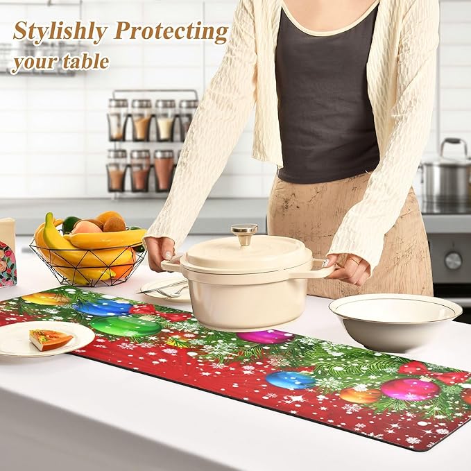 Christmas Tree Decoration and Snowflakes Trivet Table Runner 40 Inches Long Trivet for Hot Pots and Pans/Hot Dishes,Table Protector Heat Up to 230F, Decorative Hot Plates Mat for Kitchen Countertop