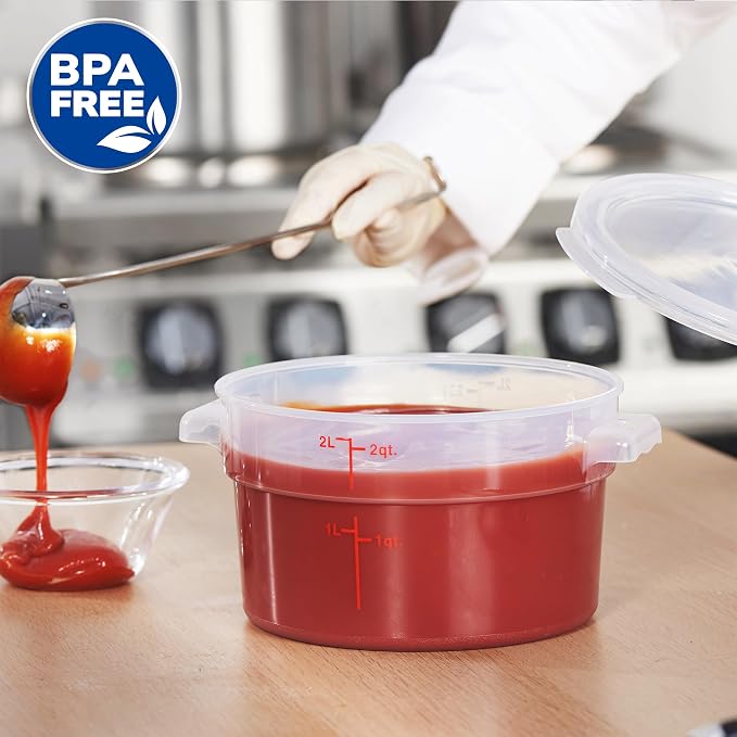 CURTA 2 Quart Translucent Round Food Storage Container with Lid, Pack of 4 – NSF Listed, BPA-Free, Commercial-Grade Polypropylene, Freezer & Dishwasher Safe, Non-Stick, Easy-Read Graduations