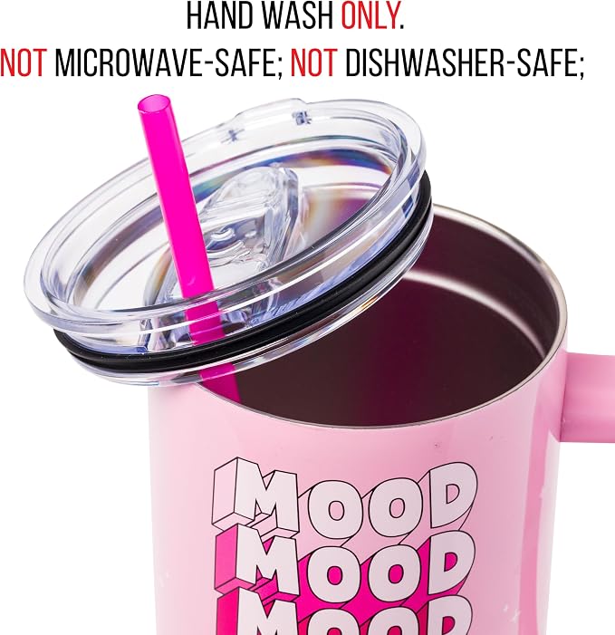 Silver Buffalo Care Bears “Mood” Double Walled Stainless Steel Tumbler with Handle Featuring Love-A-Lot Bear, Fits in Standard Cup Holder, 40 Ounces