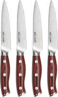 Ergo Chef Crimson Series 4pc Steak Knife Set - Forged German X50CrMoV15 Steel, Ergonomic G10 Handles, Enhance Your Dining Experience with Razor Sharp Performance