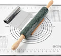 Koville Indian Natural Marble Rolling Pin, Non-Stick Polished Dough Roller, Pasta, Dumpling, Fondant, Pie Crust, Bread, Pizza Dough, Kitchen Baking Pastry Tools with Mat/Scraper(Indian Green)
