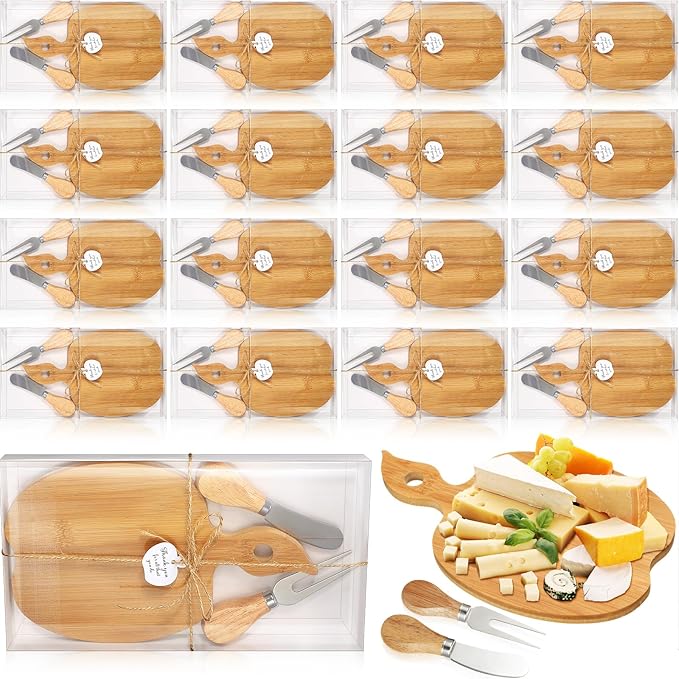 Nuogo 16 Set Wedding Bridal Shower Cheese Board Party Favors Wooden Mini Charcuterie Boards and Knives Set with Thank You Tags Bamboo Board Gifts for Guests Valentine Bridal Birthday Party(Apple)