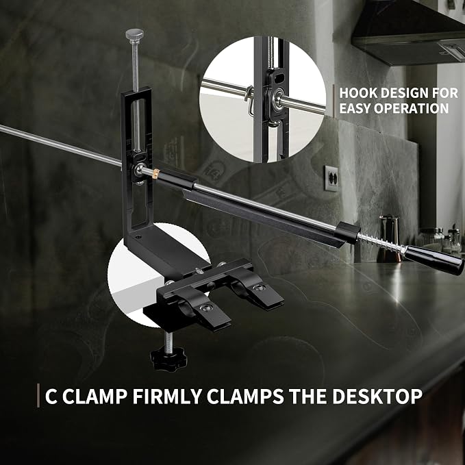 CWOVRS S09 Precision Knife Sharpening System–Quick C-Clamp Fixed-Angle Knife Sharpener W/ 2-Adjustable Angle System (15°–27°), 360° Flip Dual Clamp, Chef Kitchen Knife Sharpener, 9 Premium Stones Kit