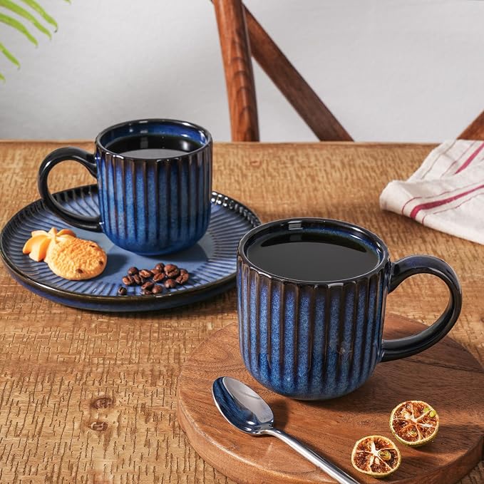 famiware Coffee Mugs Set of 6, Starlight 11 oz Mug Cup Set with Handle for Coffee, Tea, Cocoa, Milk - Ceramic Stoneware Mug Set, Nebulas Blue