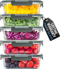 Zulay Kitchen 5 Piece Large 36oz Glass Tupperware Container Set with Lids - Premium BPA Free Borosilicate Glass Food Storage Containers - Leak-Proof Meal Prep - Microwave, Freezer & Oven Safe - Gray