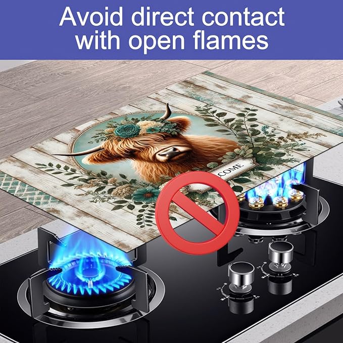 HOMETITUTE Stove Top Cover for Electric Diatomite Welcome Mat 28x20 Inch Highland Cow Kitchen Decor Farmhouse Countertop Protector Coffee Mat Heat Resistant Electric Stovetop Cover Pad