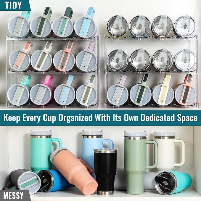 Design for Stanley 40 OZ & Large Bottles & Tumblers with Handle - Acrylic Water Bottle Organizer - Stackable Clear Wine Rack Cup Holder for Home Kitchen Pantry Shelf Countertop Cabinet, 3 Tier Hold 12