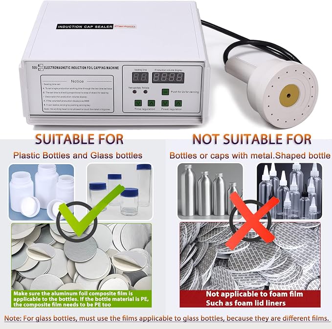 Bottle Cap Sealer, Induction Heat Sealer For Plastic, Glass Bottles 20-100mm 110v