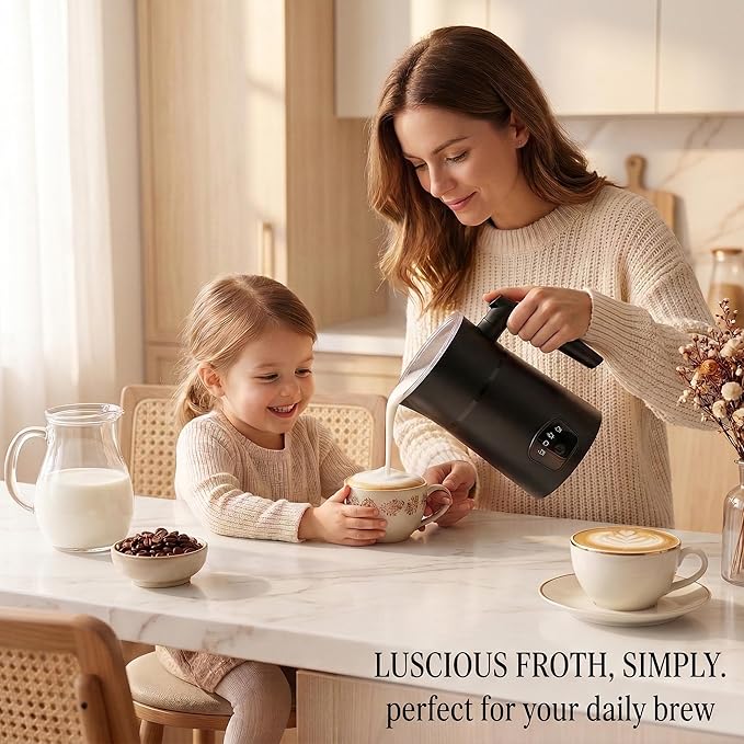 Milk Frother, 4-in-1 Electric Milk Steamer, Automatic Cold/Hot Foam Maker with Temperature Control, 11.8oz/350ml Stainless Steel Milk Warmer for Latte, Cappuccino