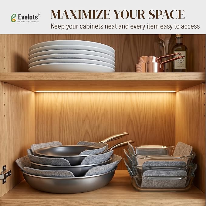 Evelots Bakeware/Cookware Scratch Protectors-Pots/Pan/Dish Dividers-Set of 12 - Two Large Sizes-Extra Thick Felt - Prevent Chips and Cracks When Stacking