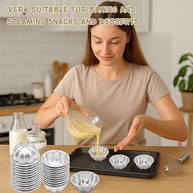25Pcs Pudding Mold Aluminum Alloy Egg Tart Molds Non-sticky Small Jello Molds Reusable Cake Tartlets, Flan Cup Cake Pans for Baking Egg Tart Flan Cupcake Bread Muffin Brownie Pudding