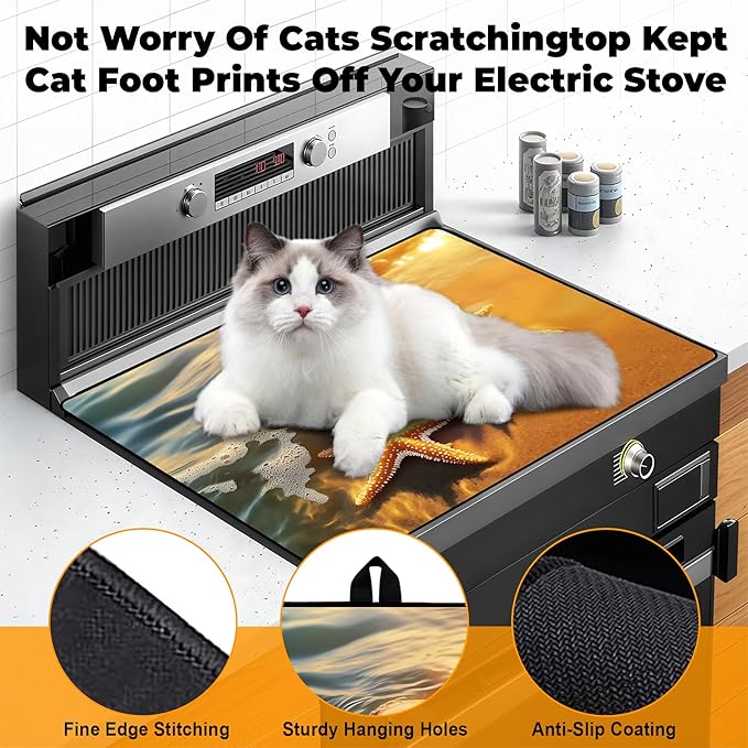 Heat-Resistant Glass Stove Top Cover with Anti-Slip Rubber Coating – Electric Stove Protector, Scratch-Resistant, Expands Counter Space, Stylish Kitchen Decor (Starfish)