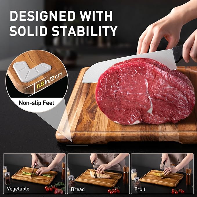 2 Pack Teak Cutting Board for Kitchen Wooden Chopping Board Charcuterie Board Non Slip Over Sink NOT Bamboo Stainless Steel Titanium Acrylic Acacia Olive Glass Plastic Silicone Metal