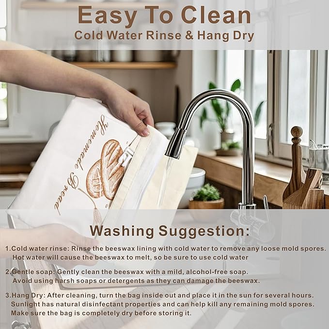 F.Y.Dreams Reusable Linen Beeswax Bread Bags (2-Pack,12"x17") for Homemade Bread, Sourdough, and Loaf