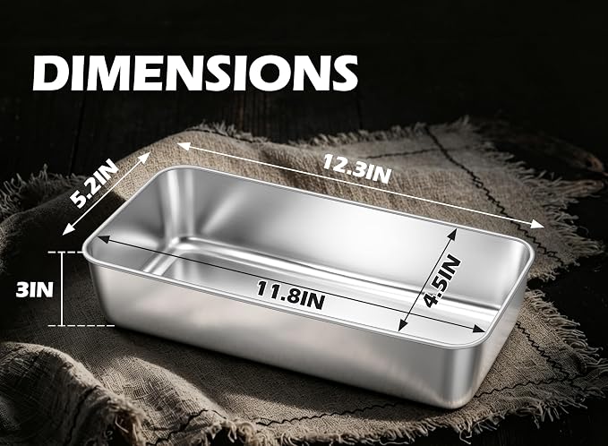 Leonyo 12x5IN Large Stainless Steel Loaf Pans for Baking Bread, 2 Pack | Non-Toxic Long Rectangular Metal Sandwich Bread Loaf Pans Tin for Homemade Meatloaf Sourdough Bread, Dishwasher Safe