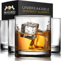 Bravario Unbreakable Whiskey Glasses, Plastic Rocks Glasses — 12.5 oz Clear Dishwasher Safe Tritan Old Fashioned Drinkware, Shatterproof BPA-Free Bourbon Cocktail Set of 4