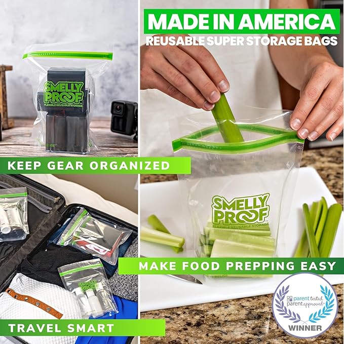 Smelly Proof 50pk Reusable Stand & Fill Food Storage Bags - BPA FREE, NO PEVA, Clear 3 mils STAND UP 6.5" x 7.5" - 50 pcs