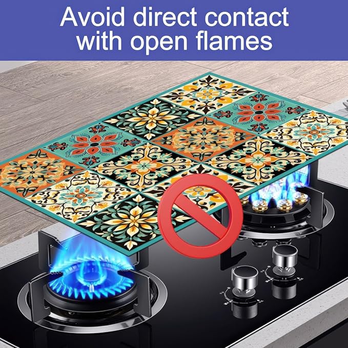HOMETITUTE Stove Top Cover 28x20 Inch Diatomite Kitchen Mat Spanish Tile Boho Style Heat Resistant Coffee Mat Stove Cover for Electric Pad Countertop Protector Kitchen Decor