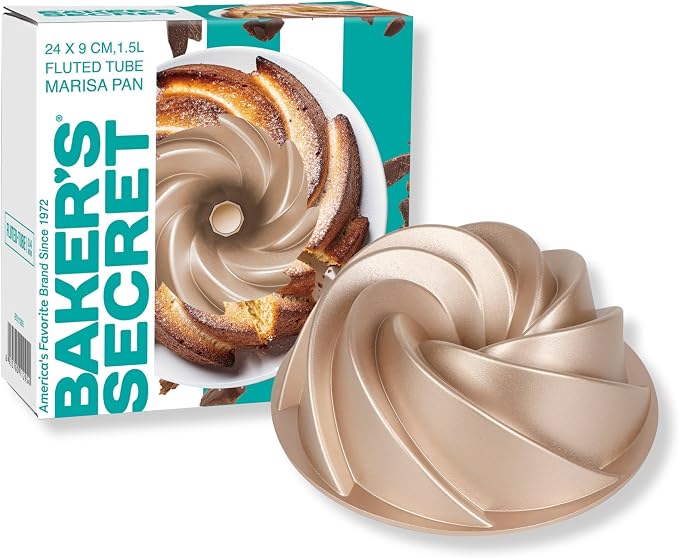 Baker's Secret Nonstick Fluted Cake Pans, Perfect for Fluted Cakes, Die Cast Aluminum Cake Pans, 2 Layers Non-stick Coating For Easy Release, Cake Pan - Cast Aluminum Collection (Marissa)