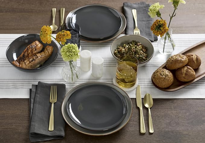Oneida Dinnerware Sets, Organic Shades Gray 12-Piece Dinnerware Set, Set for 4, Service For 4, Stoneware Material, Dishwasher and Microwave Safe, Plates And Bowls, Dinner Dishes, Home (Gray, 12 Piece)