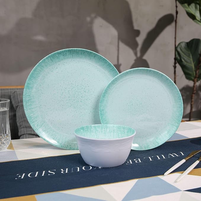 Melamine Dinnerware Set – 4 Dinner Plates, 4 Salad Plates, 4 Cereal Bowls – Shatterproof, Lightweight & Stylish for Everyday Dining, Outdoor, Camping, and RV Use