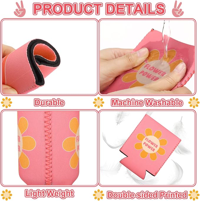 Zhehao 24 Pcs Retro Bachelorette Party Can Coolers Groovy Party Favors Beverage Sleeves Insulated Cooler for Birthday Bridal Shower 70s Disco Decorations Hippies Groovy Supplies, 12 Styles