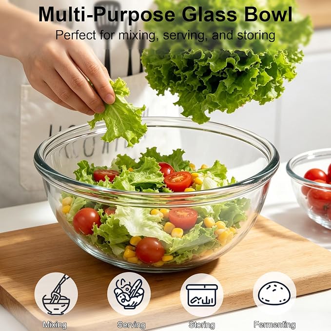 6.3 Quart Large Glass Mixing Bowl for Sourdough Bread,11.5 Inch Large Capacity Clear Sourdough Proofing Bowl for Sourdough,Salad,Cooking Prepping and Food Storage
