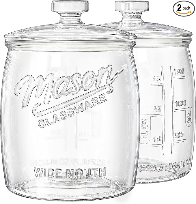 2 Pack Cookie Jar, 1/2 Gallon Glass Storage Containers with Airtight Lids, Wide Mouth Food Jars & Canisters for Kitchen, Pantry, Apothecary, Flour, Sugar, Sourdough Starter, Dog Treat, Half Gallon