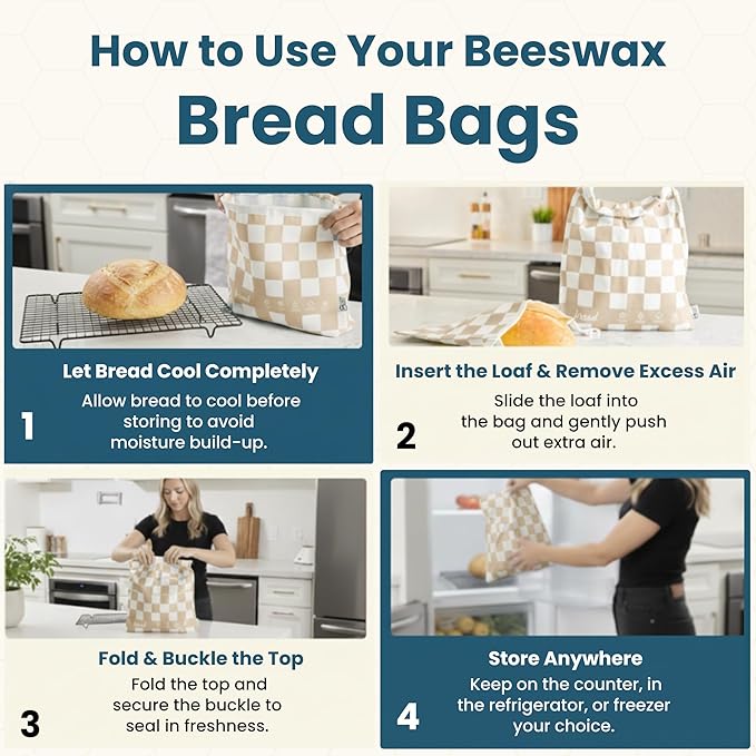 3-Pack Reusable Beeswax Bread Bags (XL, M, S) - Organic Cotton Beeswax Bread Storage Bag for Homemade Bread & Sourdough Freezer-Safe, Breathable & Freshness Support - Eco-Friendly Bread Bag