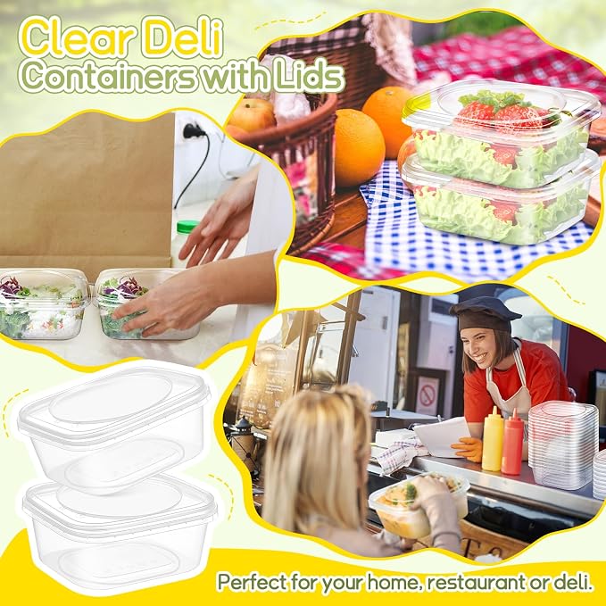 25 Pack 12 oz Deli Containers with Lids, Tamper Proof Leak Resistant Clear Plastic Food Storage Containers, Airtight Meal Prep Container for Soup Salad Tiramisu, Microwave & Dishwasher Safe