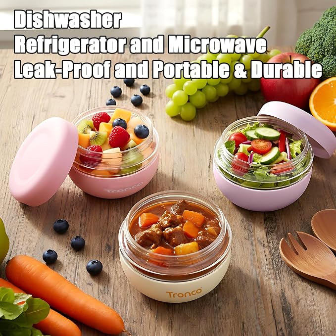Tronco 16 oz Glass Food Storage & Lunch Bowl Containers with Airtight Lids | Leak & Spill Proof Meal Prep Container & Food Storage Jar for Lunch, Salad, Oats, Soup, BPA-Free, Microwave & Dishwasher Safe