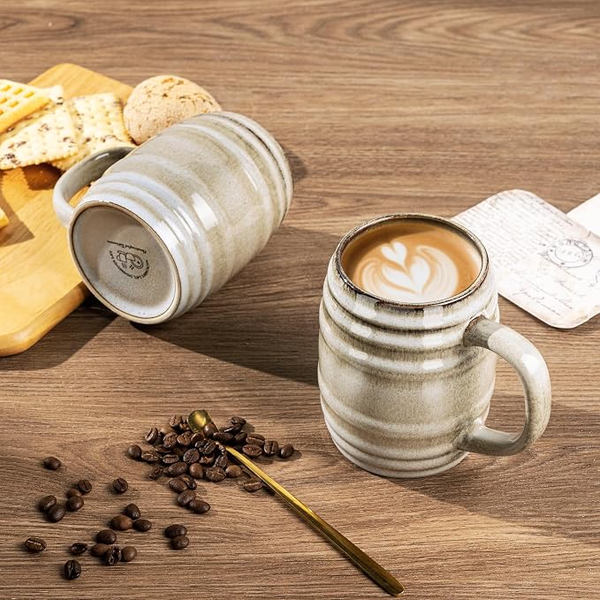 GBhome 20oz Large Coffee Mugs Set of 4, Handmade Ceramic Coffee Mugs Set for Latte/Tea/Beer/Hot Cocoa, Dishwasher & Microwave Safe- Oatmeal