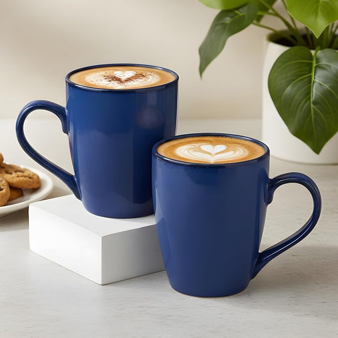 Servo Best Blue Coffee Mugs 12 oz, Set of 6 Blue Radiant Ceramic Mugs - Lead & Toxic Free, Dishwasher & Microwave Safe, Perfect for Home & Office Use
