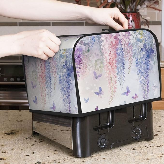 Toaster Cover 4 Slice Botanical Flower Butterfly Kitchen Small Appliance Covers with Pockets Dust and Fingerprint Protection