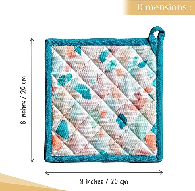 Maison d' Hermine Pot Holders 100% Cotton Heat Resistant Potholders 8" x 8" Hot Pads with Loop BBQ Cooking Baking Gifts for Mothers Day Handling Hot Pans Spring/Summer (Pack of 1, Summer Picnic)