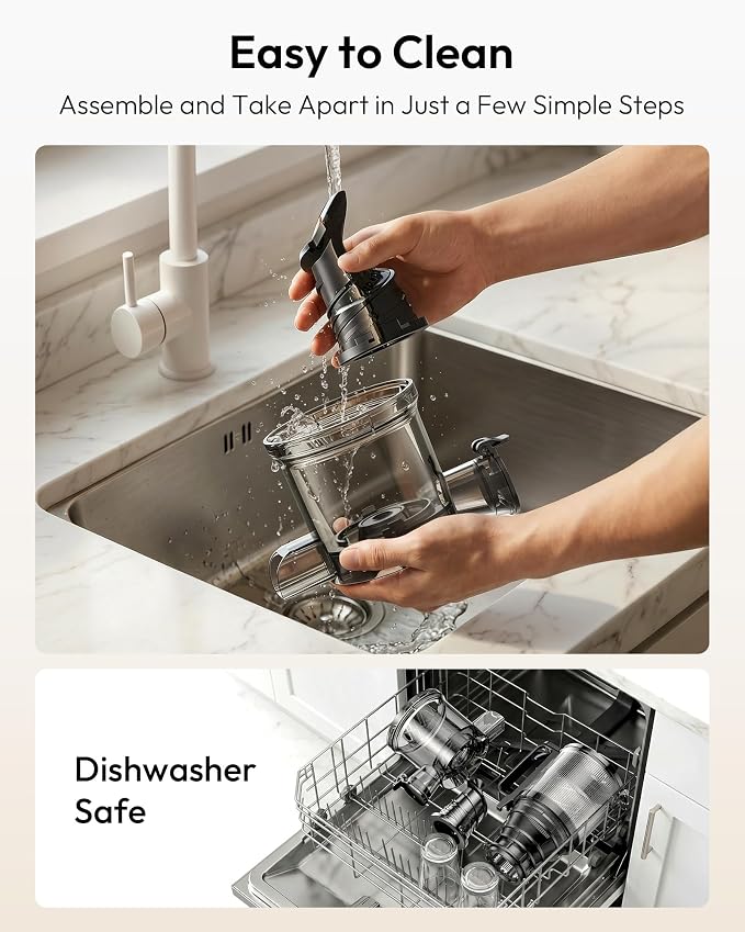 Cold Press Juicer, EUHOMY 5.3" Wide Feed Chute Juice Extractor Machine with 400W, High Juice Yield, Slow Masticating Juicer for Whole Vegetables & Fruits