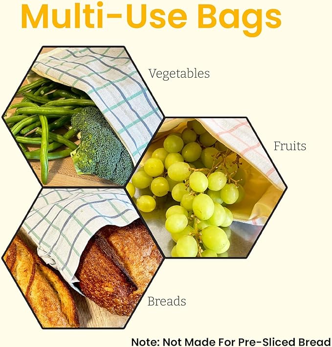 Keeki Bag - The Original Beeswax Lined Bread Bag for Homemade & Sourdough | Reusable Linen Bread Storage | Beeswax Wrap Alternative | Plastic-Free Storage w/Wide Drawstring Closure (Yellow)