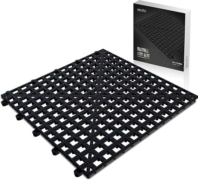 Esatto 12 Pack Interlocking Shelf Mats 12″, Black – For Spills, Clean Bars, Stain Protection, and an Anti-slip Surface