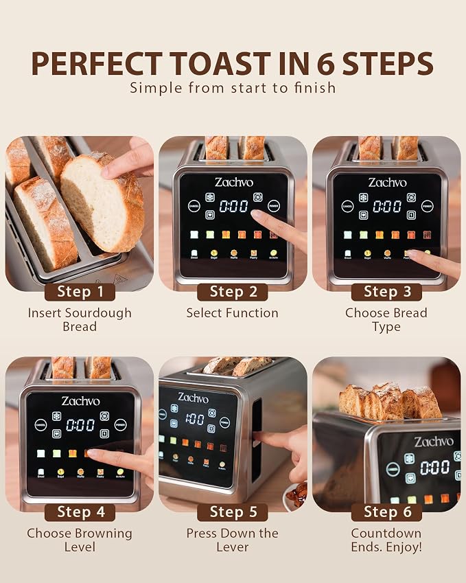 Long Slot Toaster for Sourdough & Artisan Bread with Smart Touchscreen | Digital Timer, Memory Function, One-Sided Toasting, Reheat & Defrost, Slim Stainless Steel for Long Bread & 4 Standard Slices